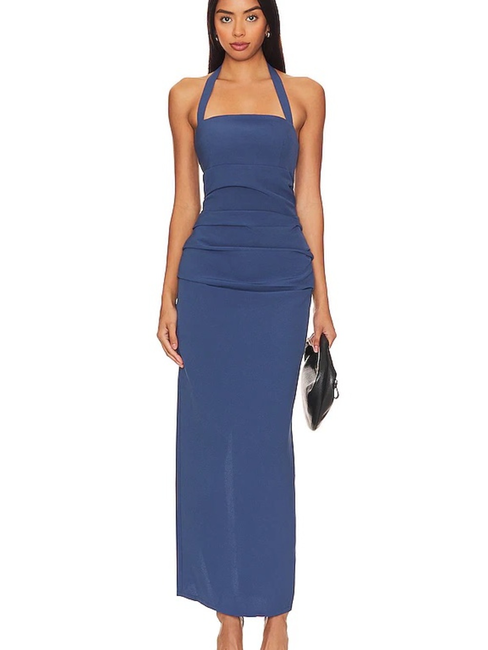Halter Neck Navy Blue Maxi Dress